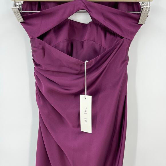 The Sei | Ruched Cut Out Silk Midi Dress in Burgundy Oxblood 2 - Picture 11 of 16